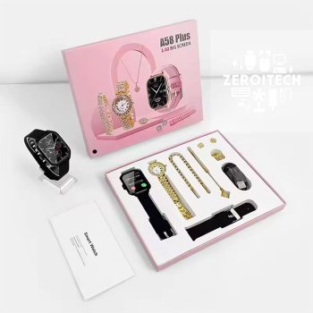 A58 Plus Smartwatch Gift Combo for Women – 2.02” Big Screen, Stylish Jewelry Set & Extra Strap